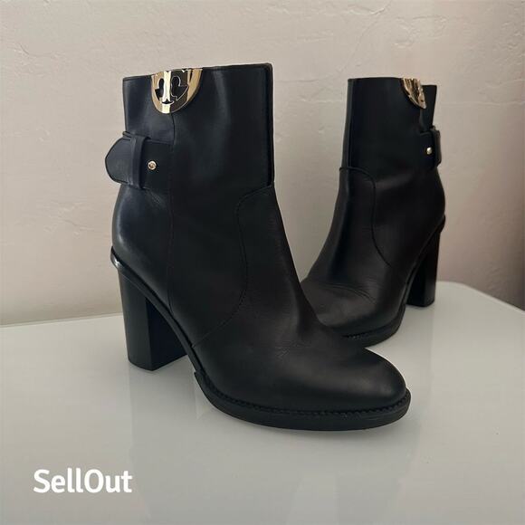 Never Worn Tory Burch Women's Black Leather Ankle Booties Size 6 Block Heel - Picture 1 of 7